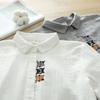 Camiseta de algodón suave de doble capa con bordado de gato de manga larga para mujer 2024 Primavera y Otoño Nueva Camiseta top adelgazante que reduce la edad