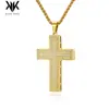 Pingente de cruz com diamantes de hip-hop transfronteiriço europeu e americano, aço banhado a ouro 18K antigo, colar de hip-hop personalizado de nicho masculino