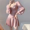 Novo Traje de Banho Peça Única Estilo Dopamina Tendência Pura Desejo Slimming Manga Longa Estilo Vestido para Mulheres Polis 85