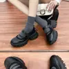 Novidade Outono/Inverno 2026 Sapatos Mary Jane com Plataforma e Salto Grosso para Mulheres, com Velcro, Boca Rasa, Solado Plataforma, Sapatos Loafer em Couro