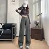 Jeans de Trabajo Grises Estilo Americano Nuevo Suelto Retro Cintura Alta Adelgazantes Rectos Casuales Pantalones Pierna Ancha