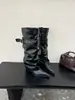Botas altas únicas de punta cuadrada con tacón grueso y hebilla de cinturón, botas largas de moda hasta la rodilla para fashionistas urbanos, botas de caballero