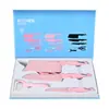 Set de cuchillos de chef japoneses multifuncionales de acero inoxidable en stock con mango de acero, juego de cinco piezas para uso doméstico, regalos de empresa y embalaje en caja de regalo