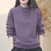 Sudadera térmica de canalé de 260 g para mujer, nuevo estilo otoño e invierno 2026, cuello alto abotonado, talla grande, top cálido de manga larga