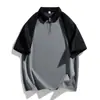 Camisa Polo de Manga Curta de Verão para Homens, Camiseta Americana Moderna com Gola, Top Juvenil Soltinho em Blocos de Cor, Camiseta Estilo Hong Kong