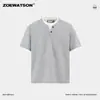 ZOEWATSON Camiseta de Manga Corta para Hombre Estilo Old Money Transfronterizo Cuello Henley Bloque de Color Falso Dos Piezas Diseño de Verano