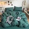 Conjunto de Cama de Quatro Peças Liso Casual Cobertor de Colcha Peça Única Roupa de Cama Dormitório Estudantil Cama Individual Conjunto de Lençol com Elástico de Três Peças