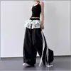 Nova Coleção Primavera e Outono 2025 Roupas Femininas Saia de Renda Costurada Calças Casuais Design de Nicho Feminino Calças de Perna Larga em Cores Contrastantes