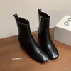 Populares Botines de Cuero Genuino con Tacón Grueso Estilo Europeo y Americano para Mujer, Nuevos para Otoño e Invierno 2025, con Hebilla Metálica, Cierre Lateral con Cremallera, Punta Redonda