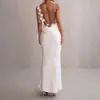 Vestido de Noite Elegante de Cetim Outonal Estilo Americano Sexy Costas Nuas Slim-Fit Atacado Vestido Longo para Mulheres