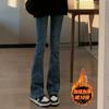 Jeans Micro-La Preto Espesso Forrado com Lã Moda Feminina Novo Versátil Cintura Alta Ajuste Slim Elástico Calças Ferradura