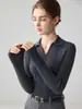 Suéter de estilo minimalista con cuello polo 100% cachemira para mujer, manga larga, corte ajustado, tejido de canalé, capa base, nuevo modelo otoño/invierno 2026