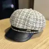 Sombrero Octogonal de Cuero de Alta Calidad para Otoño/Invierno, Cuadros Blanco y Negro, Estilo Coco Chanel, Elegante, Moderno, Chic, Versátil, Boina, Tendencia