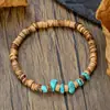 Pulsera de Coco con Cuentas DIY Exótico de Nepal para Mujer Estilo Bohemio Pulsera de Arroz con Piedras de Turquesa Zafiro
