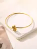 Pulsera Abierta en Forma de C de Acero Inoxidable para Joyería Transfronteriza con Proyección en 100 Idiomas, Accesorio de Mano Simple y Moderno