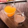 Copo de Vidro Dupla Camada Transfronteiriço, Copo Criativo Transparente em Formato de Coração para Café da Manhã e Leite, Copo para Casal Doméstico, Copo Térmico para Chá com Leite