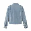 Ropa Vintage Yidao Otoño 2026 Nuevo Estilo Cool Retro Americano Chaqueta Corta de Mezclilla con Cuello Alto y Decoración de Hebilla Metálica