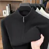 Suéter de hombre a rayas con cremallera pesada de 530 g para otoño e invierno, suéter de punto tipo pullover estilo 'old money' para hombres jóvenes y de mediana edad