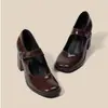 Otoño Invierno 2026 Punta Cuadrada Hebilla Retro Francés Versátil Zapatos de Salón Tacón Grueso Tacones Altos Zapato Mary Jane de Una Correa Mujer Nuevo