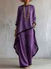 Moda Europea y Americana 2026 Conjunto Holgado Nuevo para Mujer Color Sólido Verano Manga Murciélago Bata Conjunto de Dos Piezas Estilo Casual Elegante