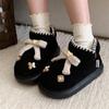 Zapatos Bajos de Algodón Lindos con Oso de Suela Gruesa para Exteriores con Lazo Dulce, Botas de Nieve Suaves Cálidas de Felpa de Moda de Invierno para Mujer