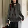 Conjunto de duas peças Chijian Lslad: cardigã de tricô xadrez estilo coreano e regata para mulheres, nova coleção de outono, top modelador