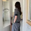 Camisa Polo Rayada Retro de Bloques de Color para Mujer, Manga Corta de Algodón Puro, Nuevo Estilo Suave Primavera/Verano, Camiseta de Punto con Cuello de Solapa