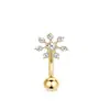 Piercing de Umbigo de Aço Inoxidável Transfronteiriço em Formato de T com Flor Borboleta Incrustada de Zircônia Moda Tendência Joias para Piercing Atacado