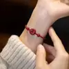 Pulsera Tobillera con Hilo Rojo y Amuleto de Paz del Año del Caballo para Hombres y Mujeres, Pulsera de Paz y Salud del Año de Nacimiento de Cinabrio Natural, Hecha Completamente a Mano