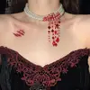 HEY TAO Halloween Retro Sangre Perla Anti Borla Gargantilla Collar Cosplay Novia Fantasma Accesorios de Collar