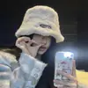 Sombrero de Pescador de Lana de Oveja para Otoño e Invierno, Sombrero Versátil Estilo Japonés que Hace que la Cara Parezca Más Pequeña, Sombrero de Cubo de Felpa Engrosado y Cálido para Invierno, Moderno