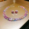 Traje de collar y pendientes de diamante ovalado europeo y americano exagerado luz de lujo alta gama cadena de clavícula nicho moda joyería al por mayor