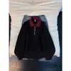 Sudadera con capucha de ajuste limpio, falsa de dos piezas, media cremallera, hombro normal, para hombre, primavera, patchwork, bloques de color, cuello Henley, polo