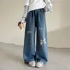 Calça Feminina Primavera e Outono 2026 Nova Moda Jeans para Crianças Grandes Estilo Coreano Solta Reta Outono Calça Wide-Leg Infantil