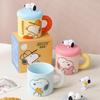 Taza de cerámica con tapa de Snoopy para pareja, ideal como regalo de cumpleaños para mujer, ideal para la oficina o el hogar.