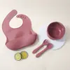 Set de Vajilla de Silicona de Venta Caliente Transfronterizo para Bebés y Niños, Incluyendo Baberos, Platos con Ventosa, Tenedores, Cucharas y Juegos de Platos
