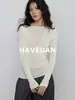 Con Espacio Top de Punto Elástico de Manga Larga Otoño/Otoño para Mujer Básico de Color Sólido de un Hombro Top Capa Base