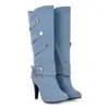 Calçados femininos de comércio exterior transfronteiriço, botas femininas de salto alto estilo jeans, atacado de fabricante, bem-vindo a fornecer designs e amostras