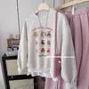 Sudadera con Estampado de Oso Estilo Coreano Otoño 2025 para Mujer Holgada Casual Versátil Dulce Ins Estilo Preppy Top de Cuello Redondo