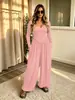 Novo Macacão Liso Casual de Manga Longa Costas Abertas Wide Leg Feminino Estilo Simples Europeu e Americano Transfronteiriço Amazon