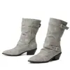 Botas altas de punta para mujer, de otoño e invierno, transfronterizas, versátiles, talla extra, botas de cuero para mujer sin cordones, botas de moda de tacón alto de comercio exterior para mujer