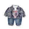 Conjunto de Camisa de Outono para Meninos 2025 Nova Moda de Outono Manga Longa Tie-Dye Xadrez Conjunto de Três Peças Tendência