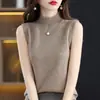 Chaleco de punto base de manga corta para primavera y otoño, adelgazante, de cuello semi-alto, versátil, ajustado, con temperamento, para interior y exterior