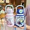 Nueva botella de agua térmica elegante y linda con temática de dibujos animados para niños, con un diseño de doble pajita para beber, perfecta para que los estudiantes la usen en la escuela o para actividades al aire libre