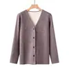 Tejido de Primavera Madre Otoño e Invierno Forrado de Felpa Engrosado Cuello en V Top Cálido para Mujer Cardigan Engrosado Forrado de Felpa para Personas Mayores