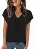 Amazon Comercio Exterior Transfronterizo Europeo y Americano 2026 Primavera/Verano Nuevo Top Camiseta de Manga Corta Suelta de Color Sólido con Cuello en V para Mujer en Stock