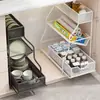 Estante de Almacenamiento para Fregadero de Cocina del Hogar Gabinete Deslizante Estante Deslizante por Capas Cesta Deslizante Estante de Almacenamiento para Platos de Fregadero Condimentos