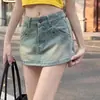 Falda vaquera vintage de color claro para mujer, falda anti-correr de primavera, falda de cintura alta, falda adelgazante, falda de cadera