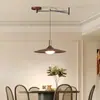 Araña de Restaurante con Brazo Oscilante Estilo Medieval Estilo Retro Japonés Wabi-Sabi Mesa de Comedor Grano de Madera de Nogal Protección Ocular Lámpara Móvil Plato Volador