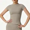 Procesamiento de camisetas de yoga de manga corta para mujer de alta elasticidad, amigables con la piel, cuello redondo, tops de fitness para mujer, OEM transfronterizo personalizado